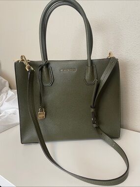 Michael Kors Olive Leather Satchel with Gold Hardware